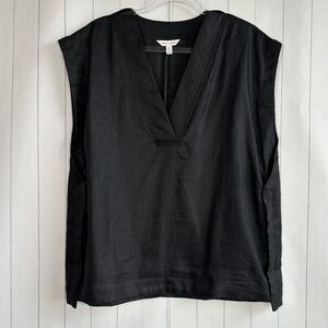 Banana Republic women size L tall sleeveless v-neck top 100% linen black minimal